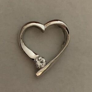 NF 925 Sterling Silver Y2K Heart Necklace Pendant Charm with Round Faux Diamond